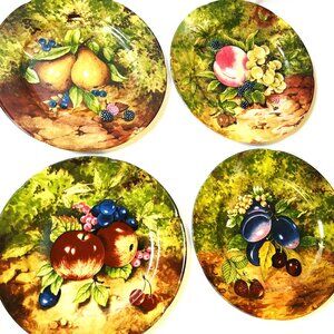 Limoges Vintage 4 Salad Plates Rochard Fruit Design Artist Signed France 7 1/2"